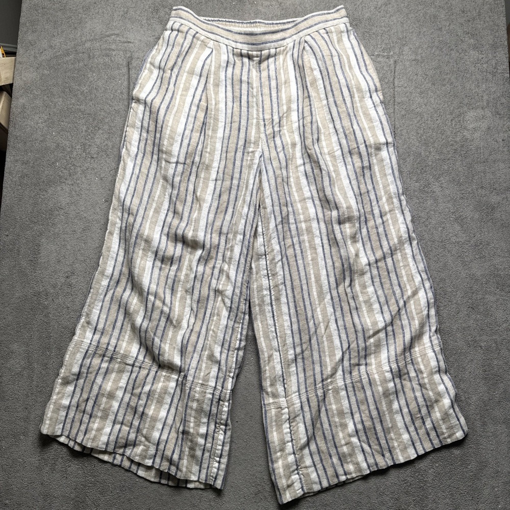 Banana Republic Linen Stripe Wide Leg Pants Small Coastal Resort Beachy Chic